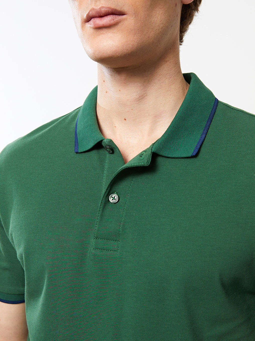 Yeşil Polo Yaka Kısa Kollu Pike Erkek Tişört-3
