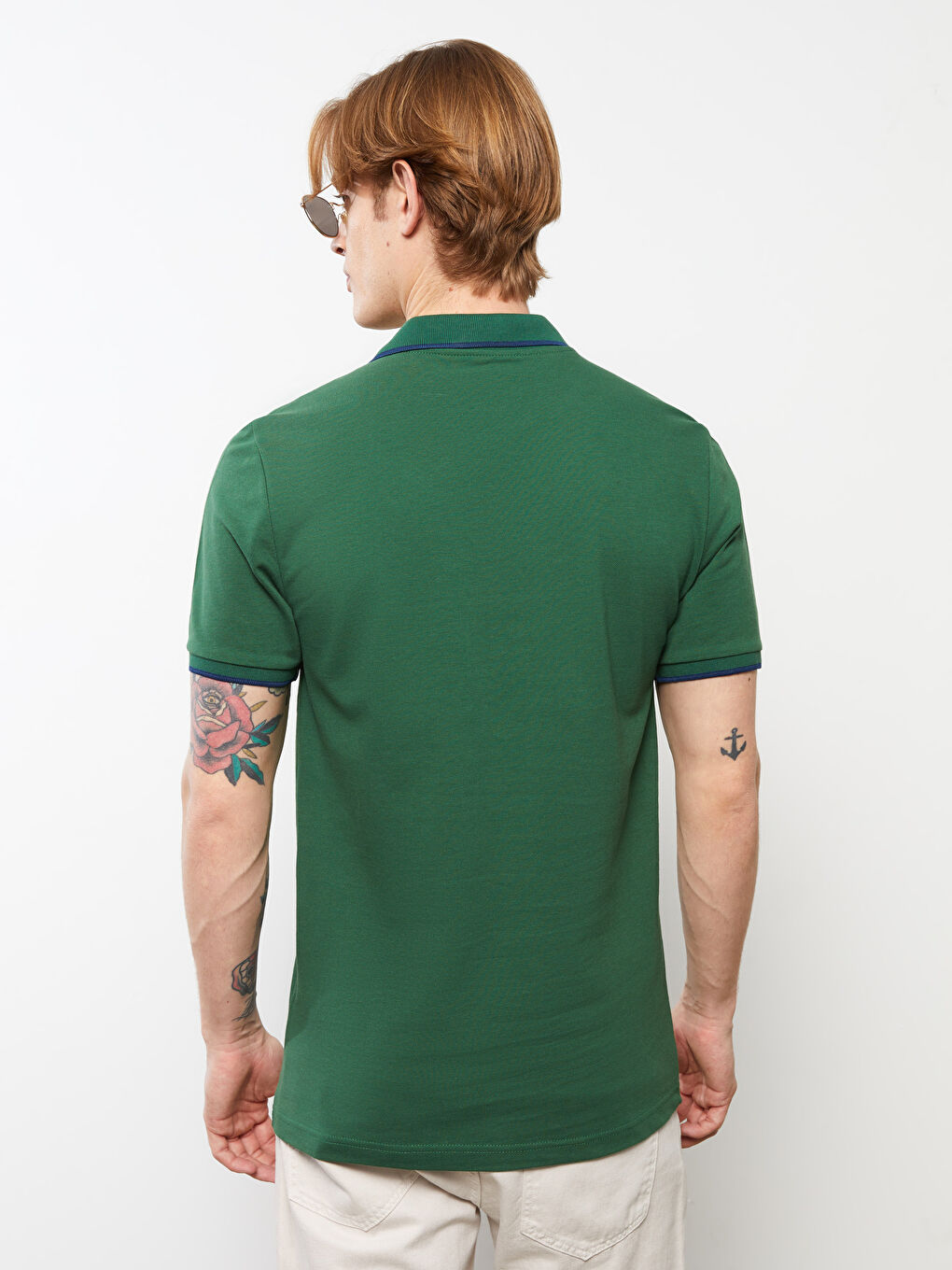 Yeşil Polo Yaka Kısa Kollu Pike Erkek Tişört-4