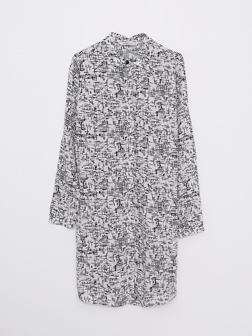 Bej Desenli Uzun Kollu Viskon Kadın Gömlek Tunik-5