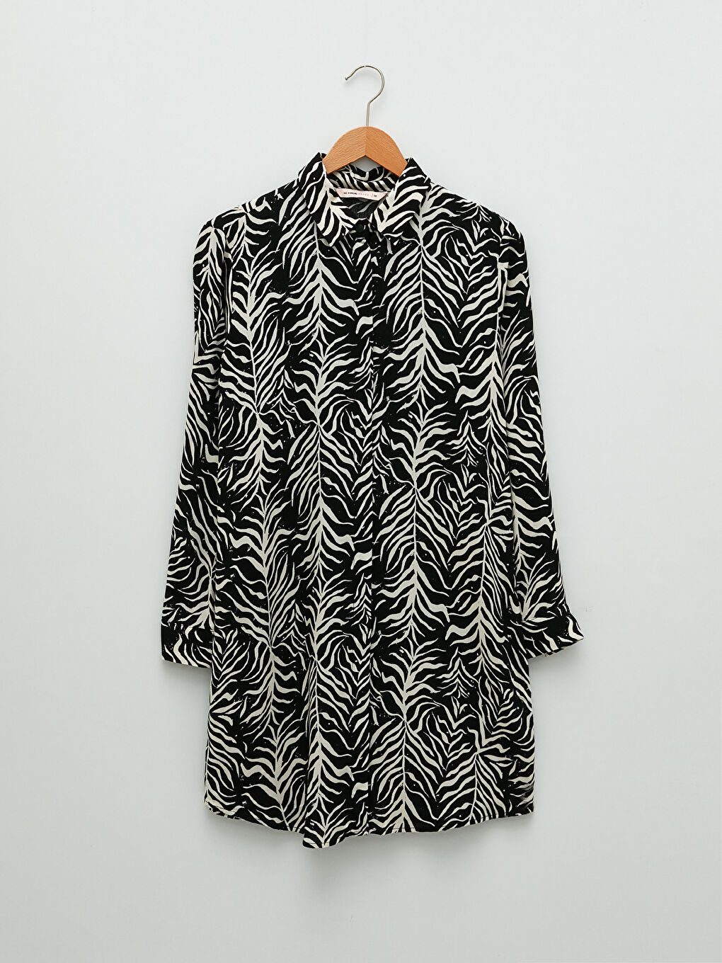 Siyah Desenli Uzun Kollu Viskon Kadın Gömlek Tunik-5