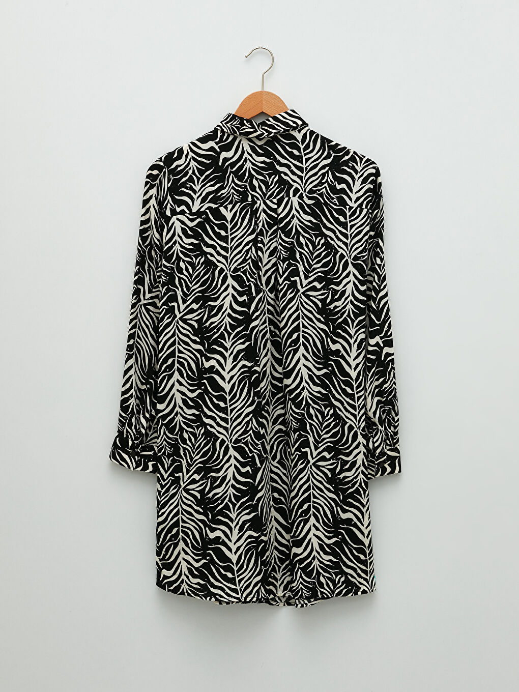 Siyah Desenli Uzun Kollu Viskon Kadın Gömlek Tunik-6