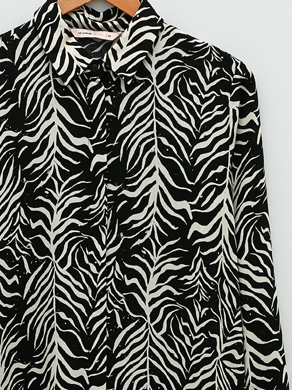 Siyah Desenli Uzun Kollu Viskon Kadın Gömlek Tunik-7