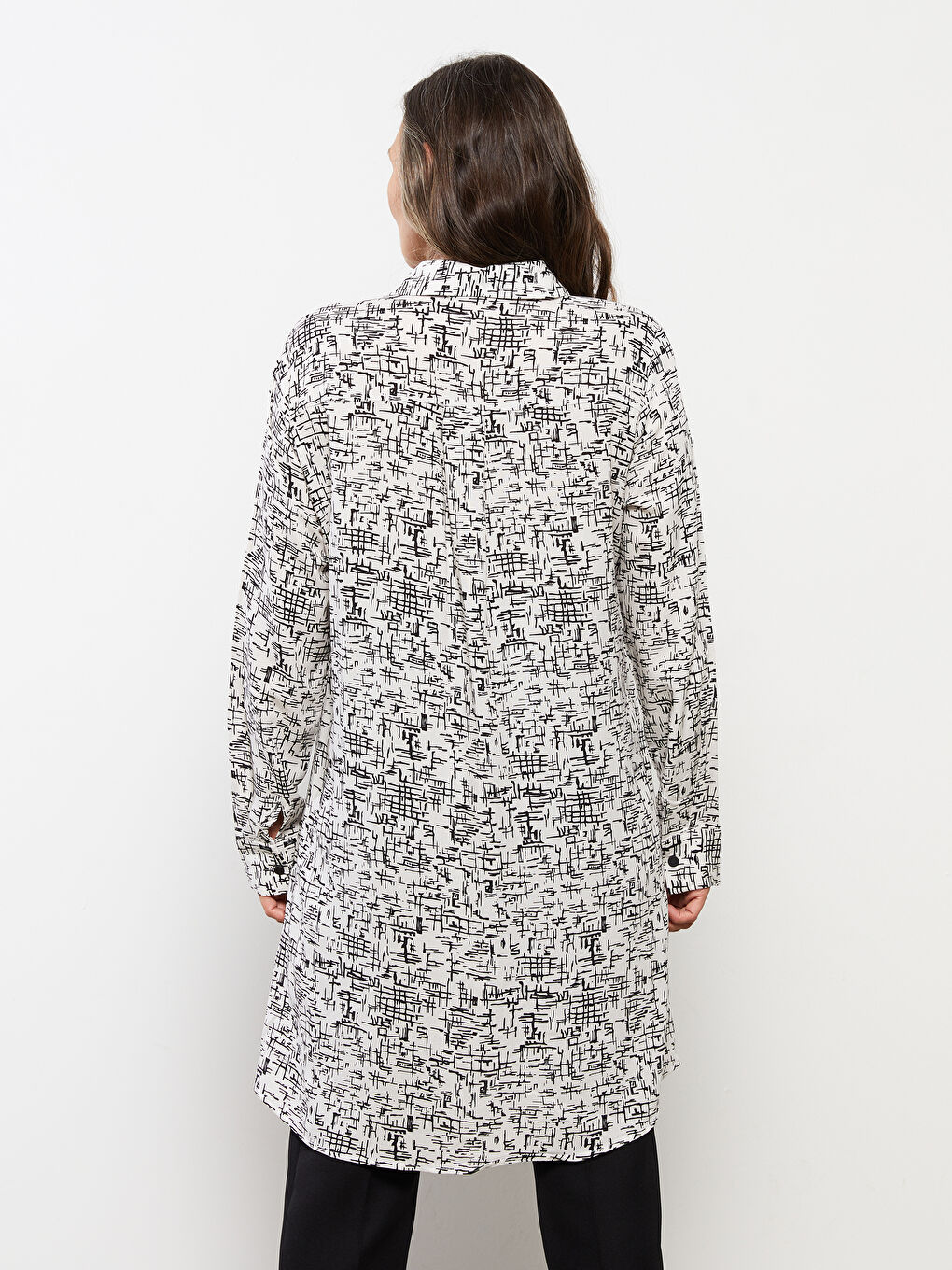 Bej Desenli Uzun Kollu Viskon Kadın Gömlek Tunik-4