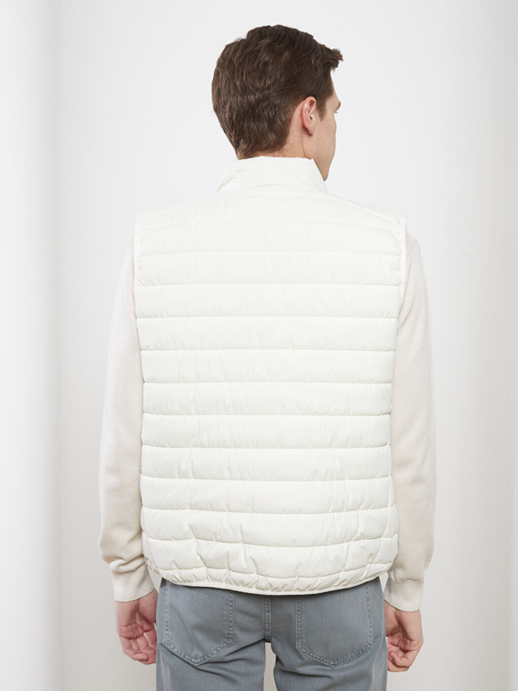 Beyaz Slim Fit Dik Yaka Erkek Şişme Yelek-4