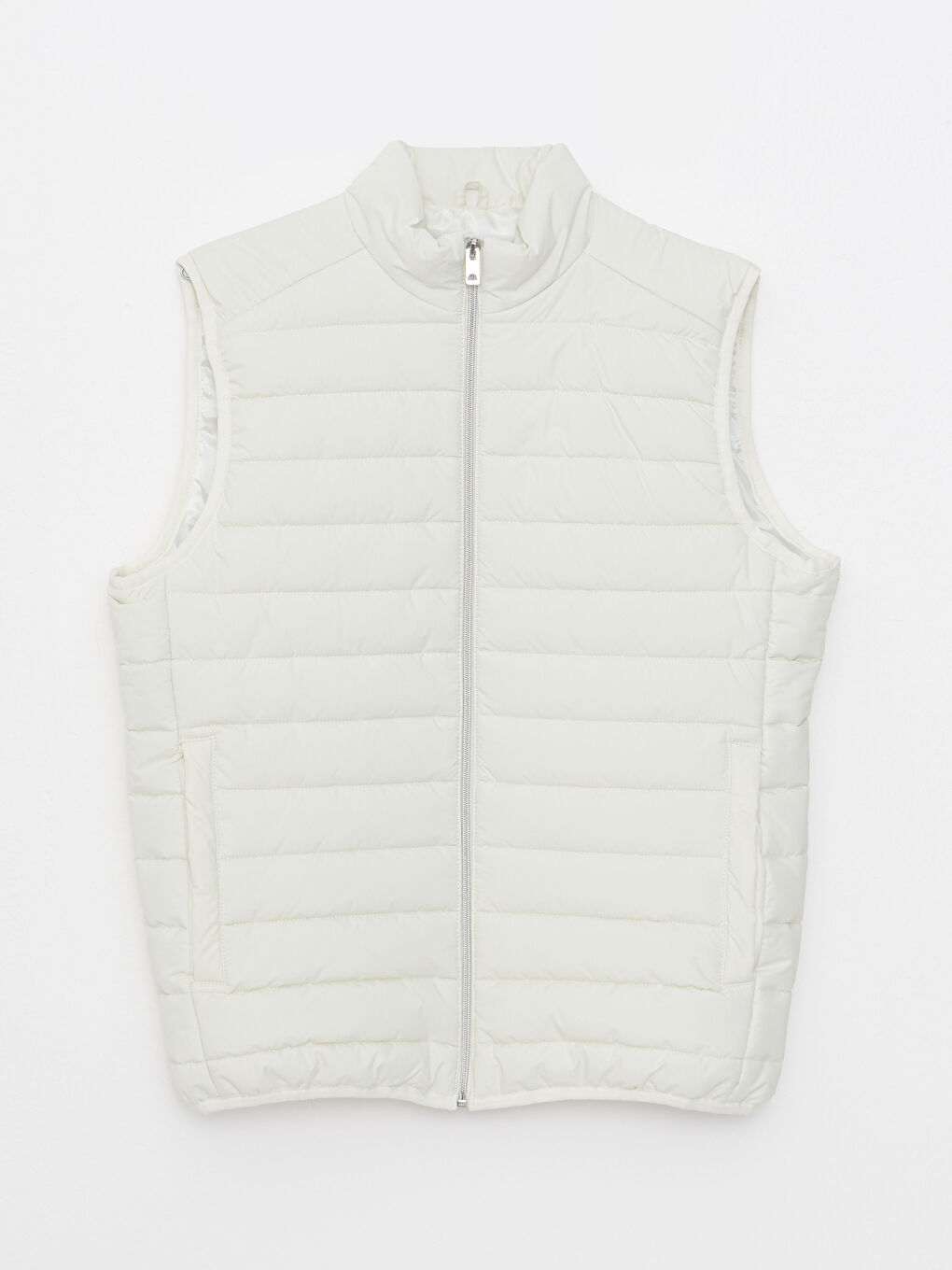 Beyaz Slim Fit Dik Yaka Erkek Şişme Yelek-5