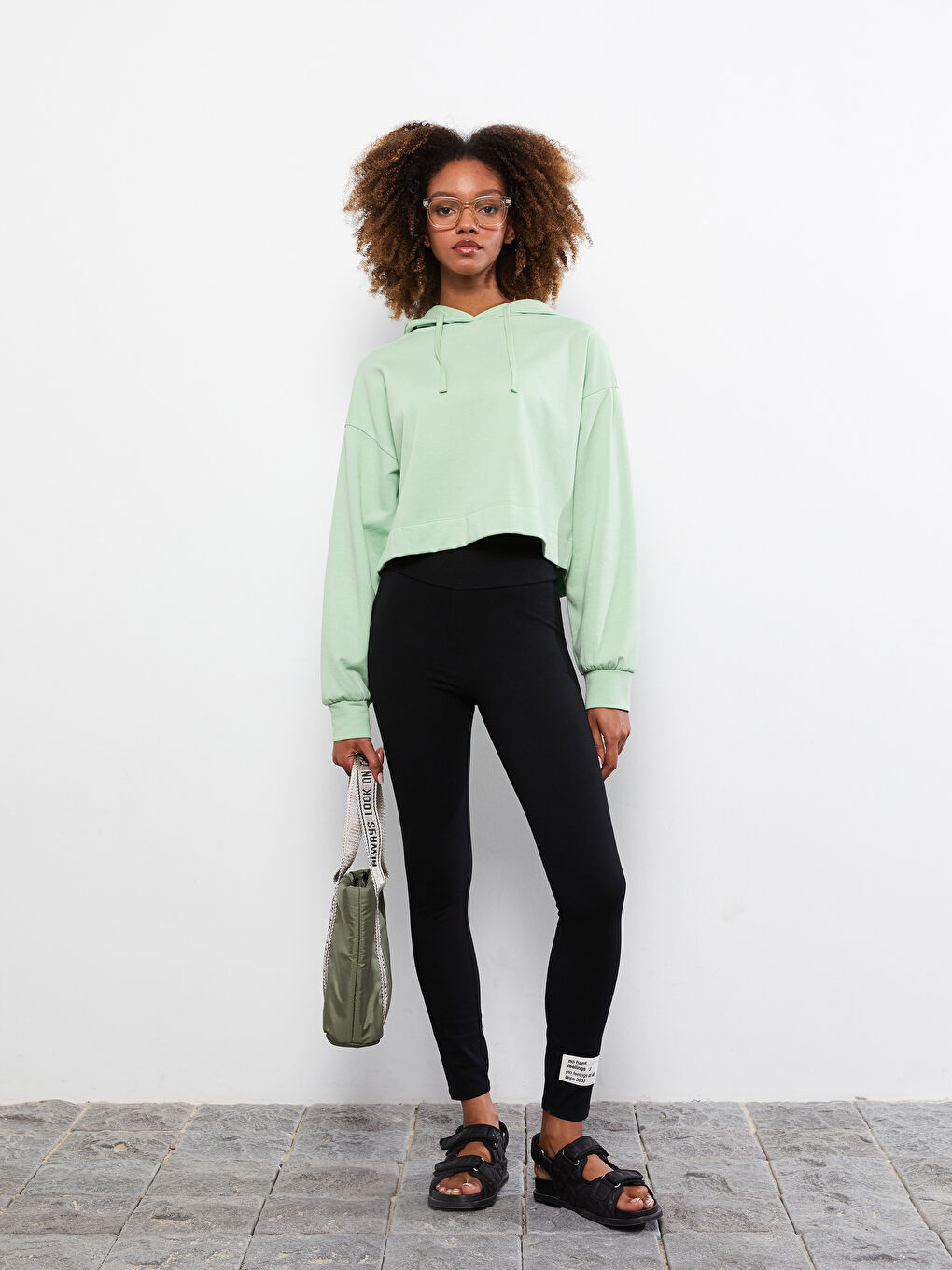 Siyah Beli Lastikli Baskılı Kadın Tayt