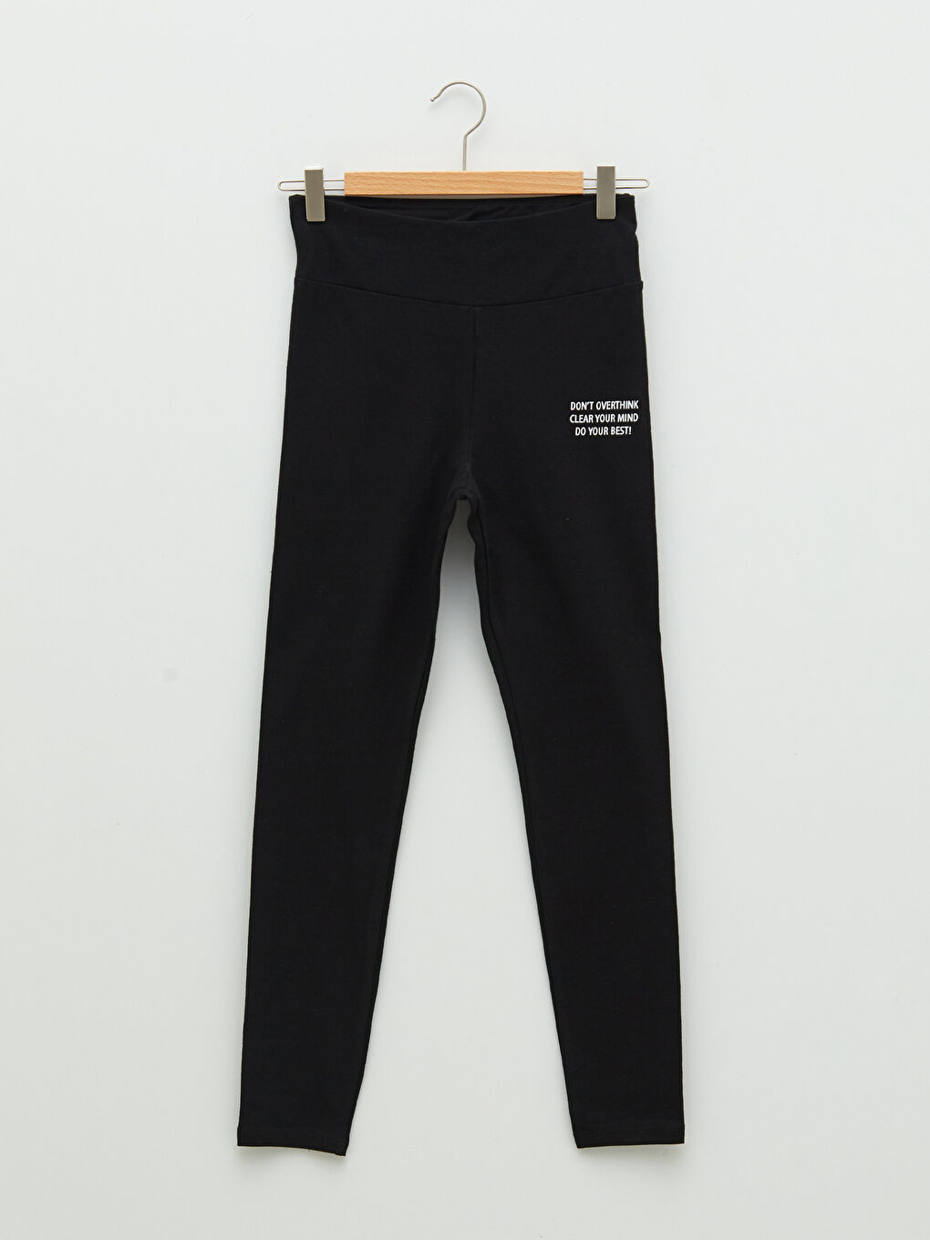 Siyah Beli Lastikli Yazı Baskılı Kadın Tayt-5