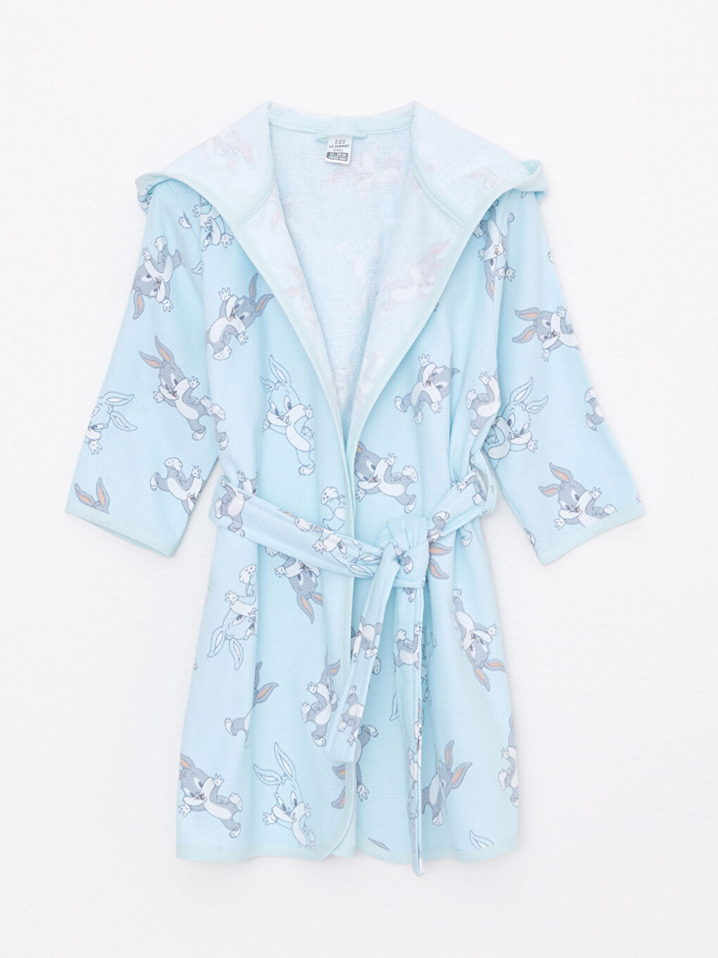 Mavi Kapüşonlu Bugs Bunny Baskılı Erkek Bebek Bornoz