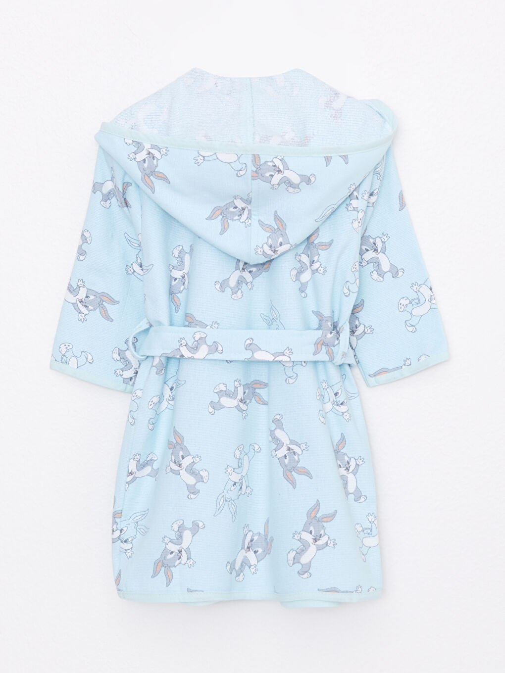 Mavi Kapüşonlu Bugs Bunny Baskılı Erkek Bebek Bornoz-1