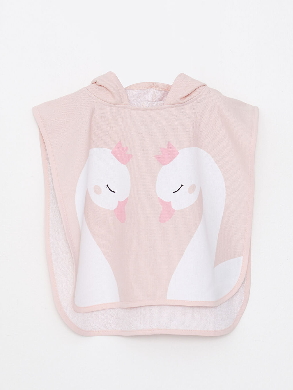 Pembe Kapüşonlu Baskılı Kız Bebek Panço Havlu