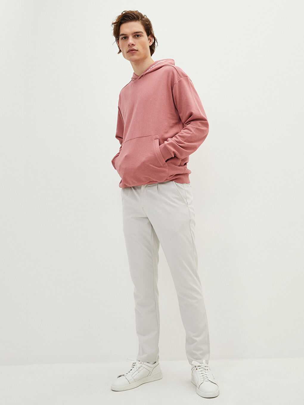 Basic Men's Hooded Hoodie with Long Sleeve-3