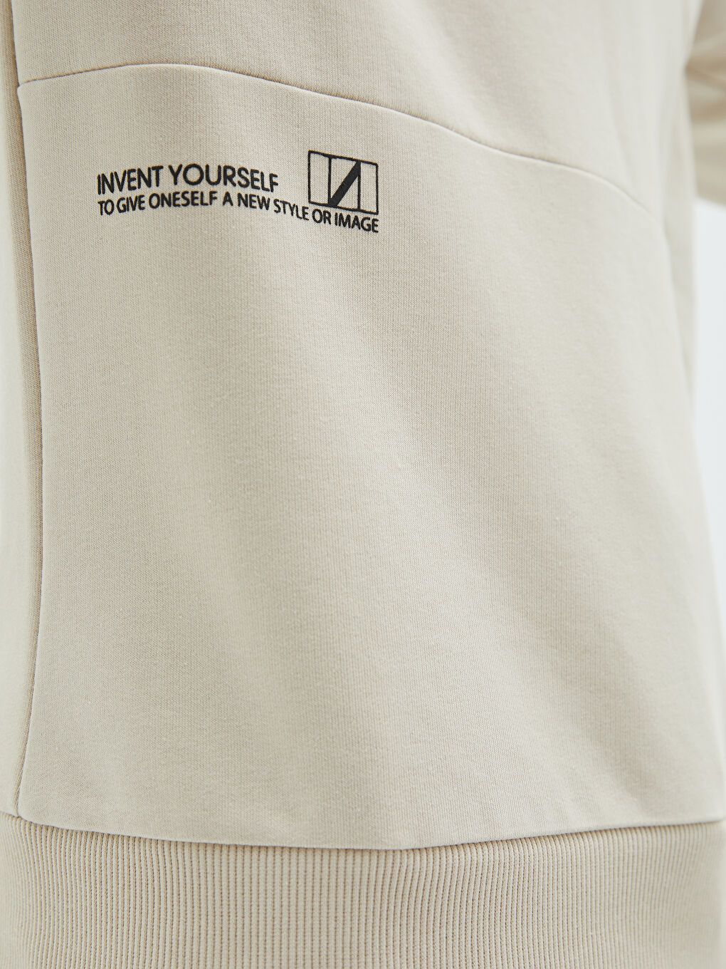 Bej Bisiklet Yaka Uzun Kollu Baskılı Erkek Sweatshirt-6