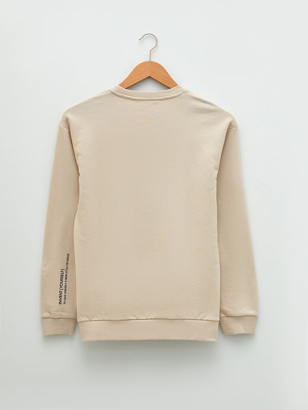 Bej Bisiklet Yaka Uzun Kollu Baskılı Erkek Sweatshirt-1