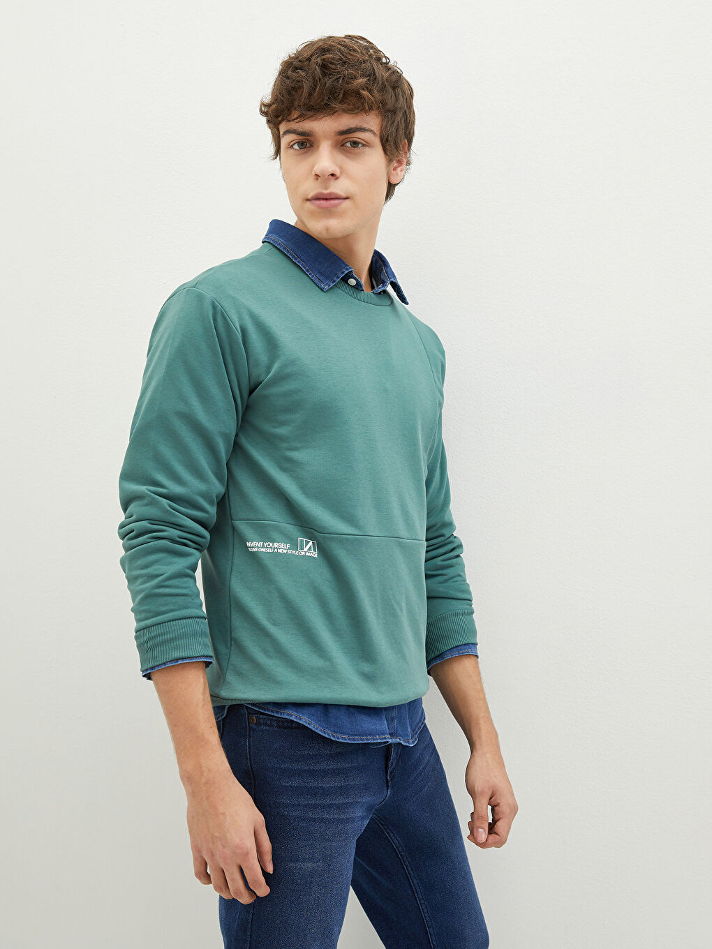 XSIDE Sweat-shirt imprimé à manches longues et col rond pour hommes -S2AE65Z8-S51
