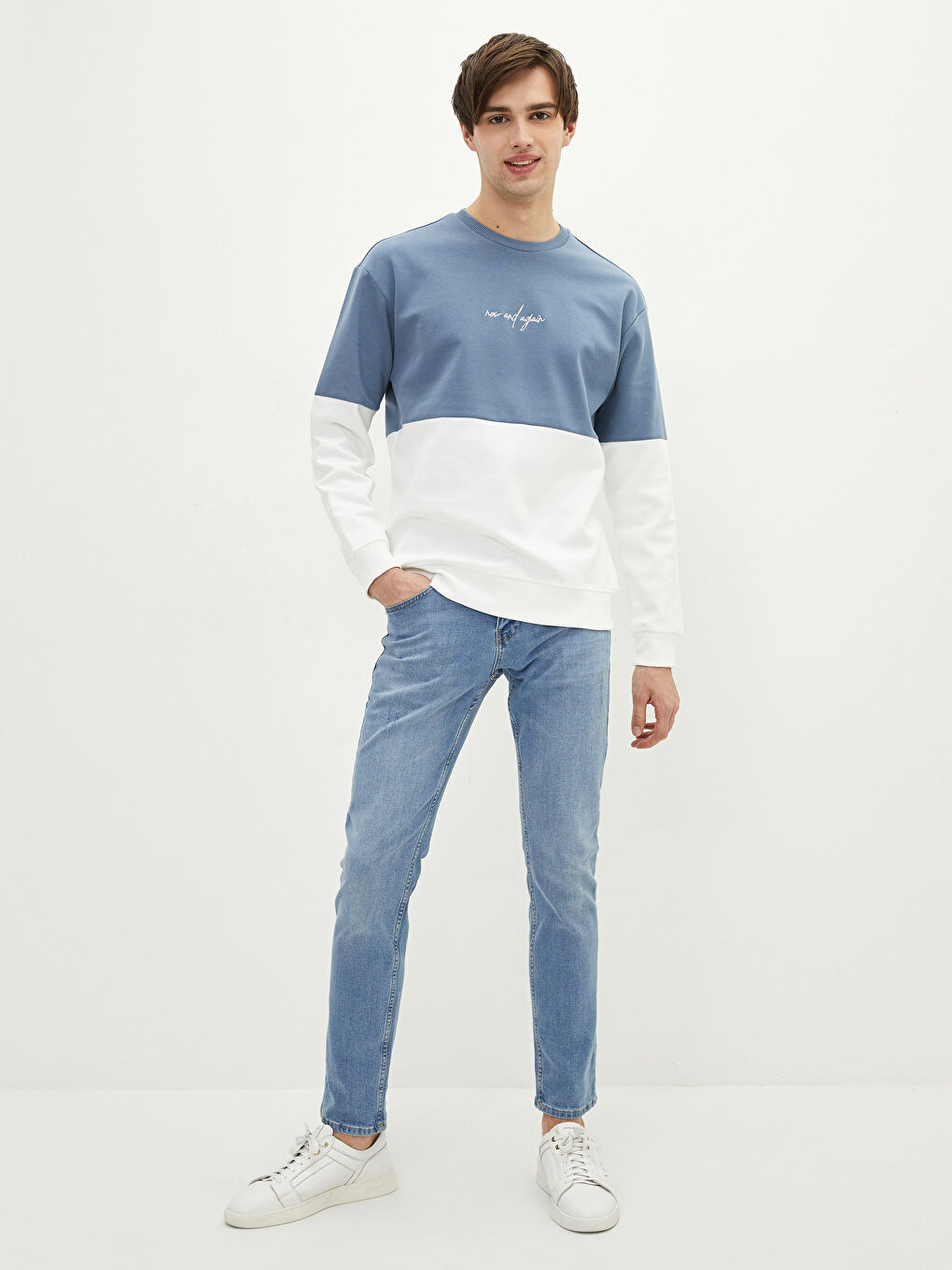 Petrol Bisiklet Yaka Uzun Kollu Nakışlı Erkek Sweatshirt-2