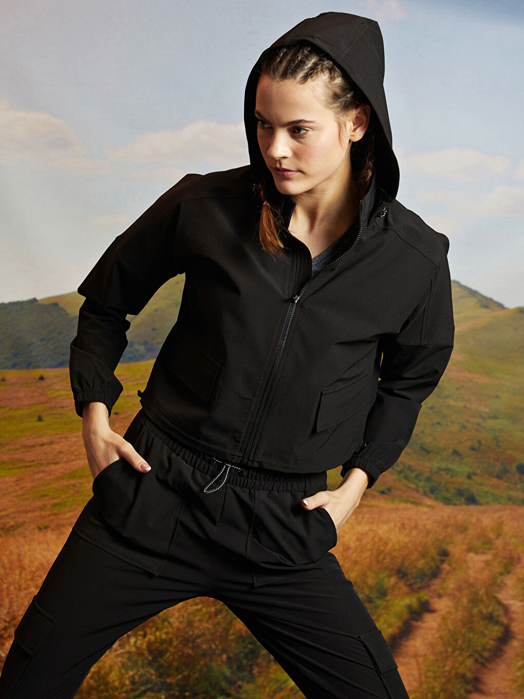 Mit Kapuze Gerader Langarm Outdoor-Regenmantel für Damen