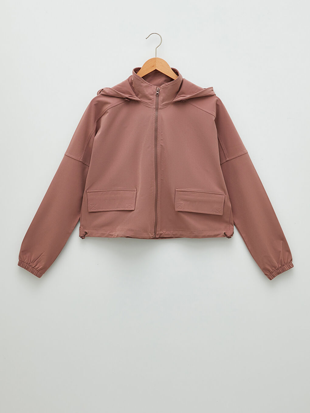 Kahverengi Kapüşonlu Düz Uzun Kollu Kadın Outdoor Yağmurluk-5