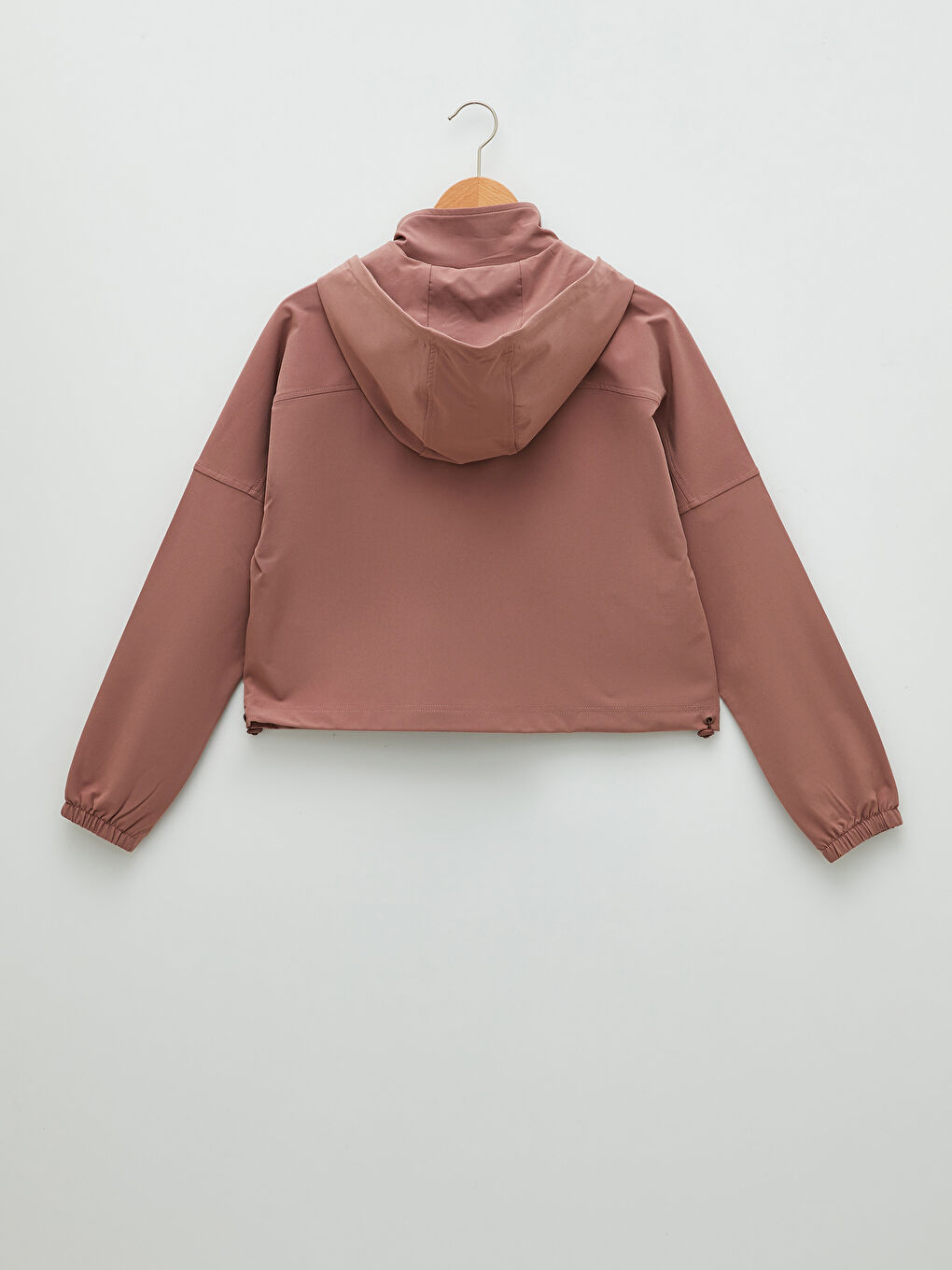 Kahverengi Kapüşonlu Düz Uzun Kollu Kadın Outdoor Yağmurluk-6