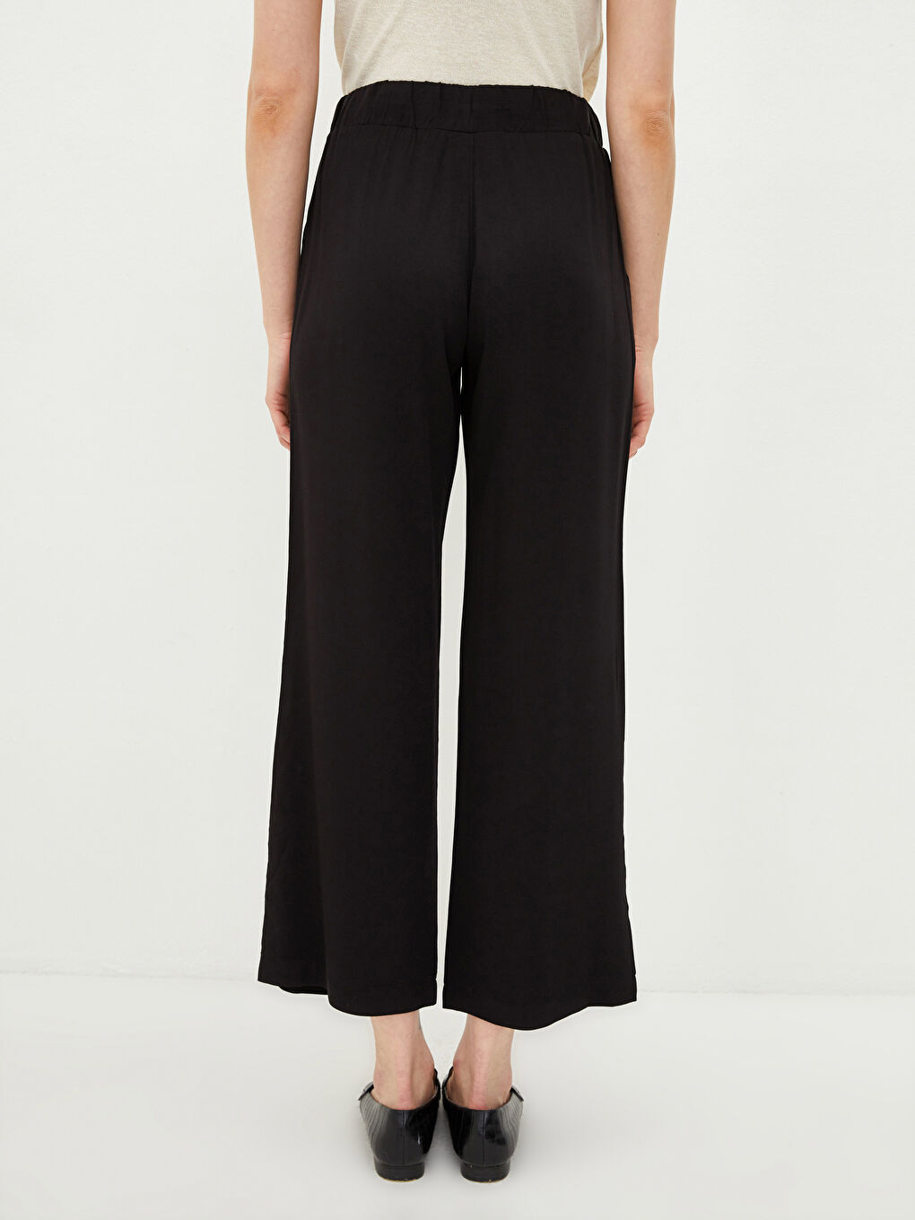 Эластичный пояс прямые брюки с карманами из вискозы для женщин-5