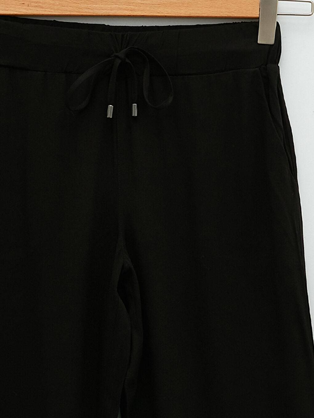 Эластичный пояс прямые брюки с карманами из вискозы для женщин-8