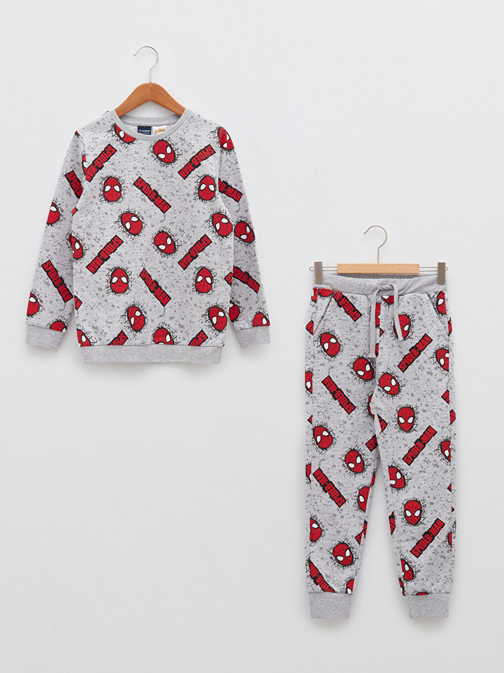 Gri Bisiklet Yaka Spider-Man Baskılı Uzun Kollu Erkek Çocuk Sweatshirt ve Eşofman Altı