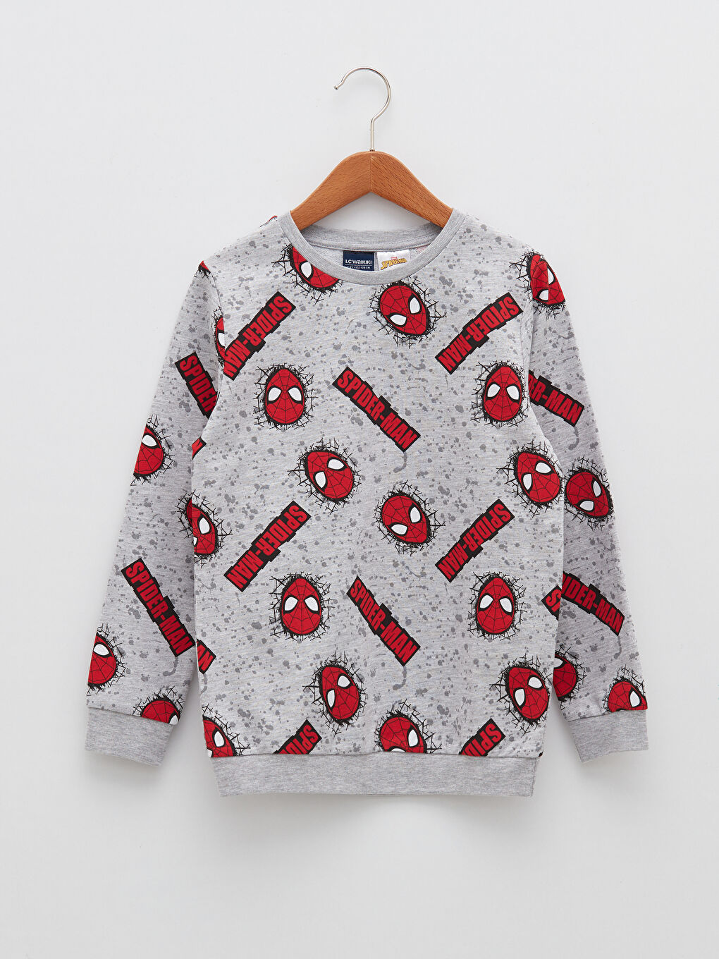 Gri Bisiklet Yaka Spider-Man Baskılı Uzun Kollu Erkek Çocuk Sweatshirt ve Eşofman Altı-1