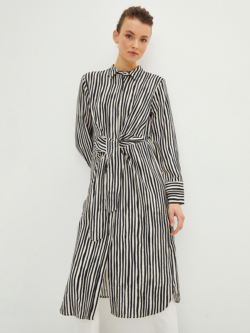 Siyah Çizgili Kadın Gömlek Tunik