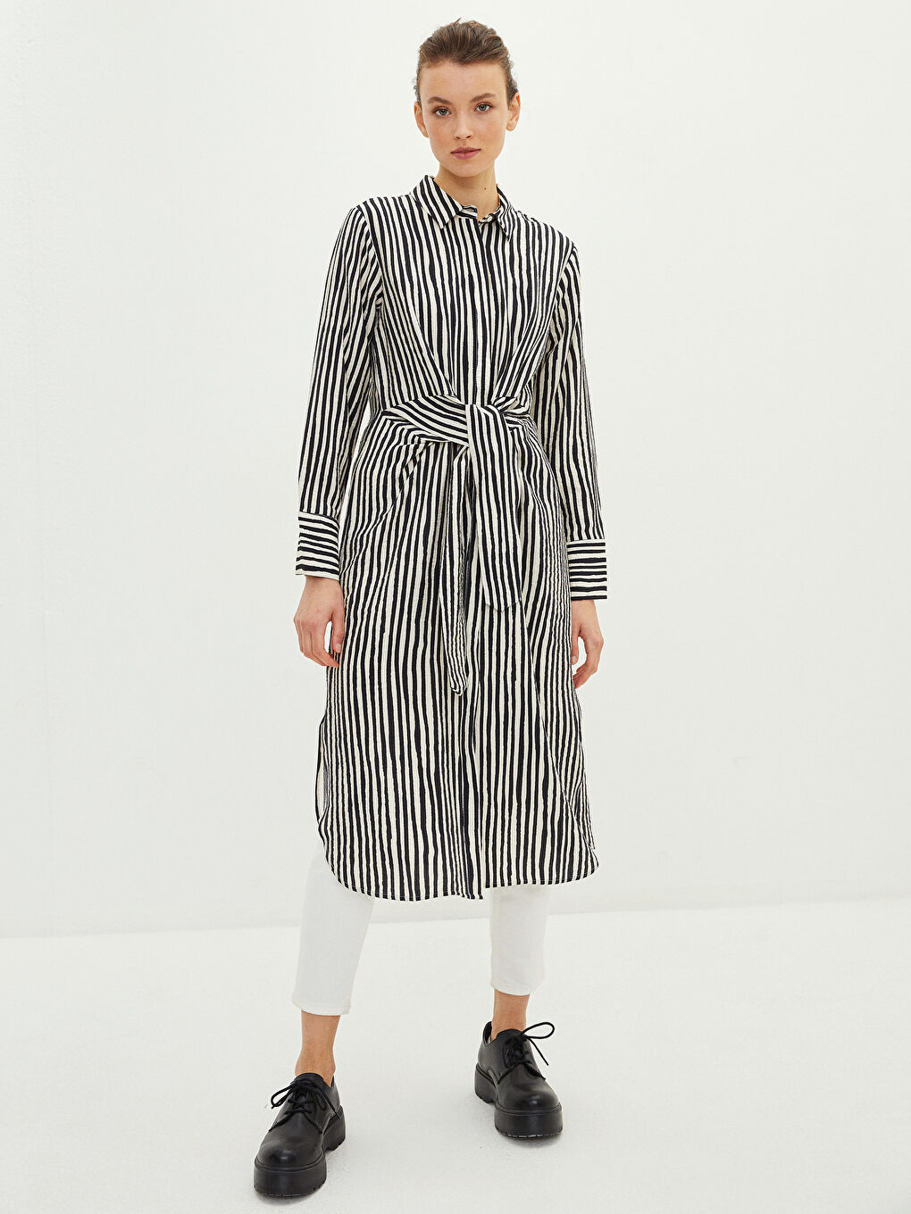 Siyah Çizgili Kadın Gömlek Tunik-1