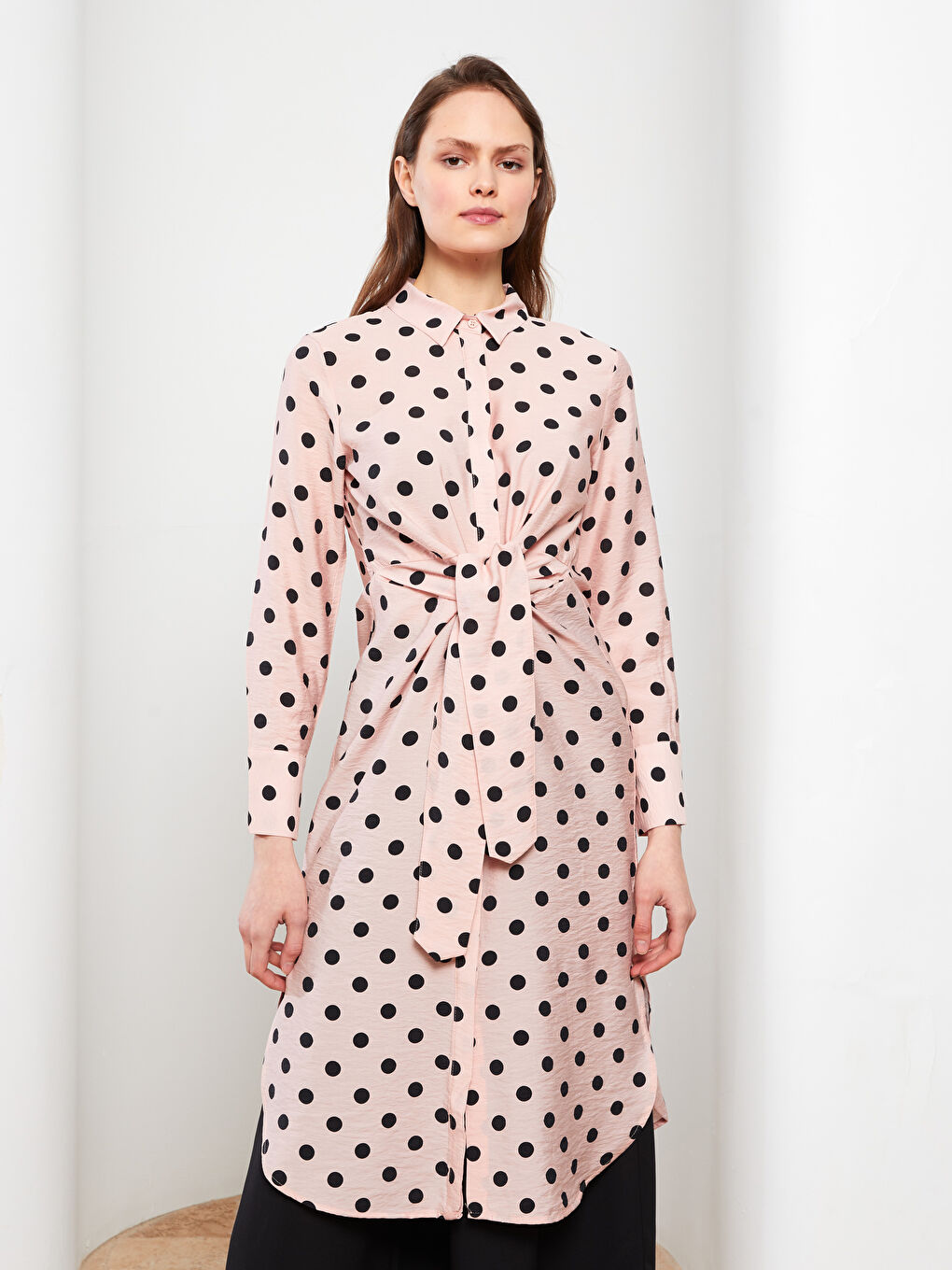 تونيك قميص نسائي بنقشة البولكا دوت بأكمام طويلة-2