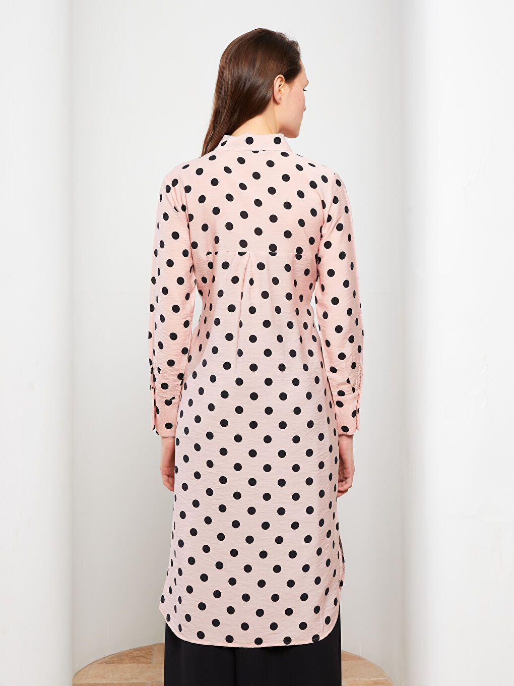 تونيك قميص نسائي بنقشة البولكا دوت بأكمام طويلة-4