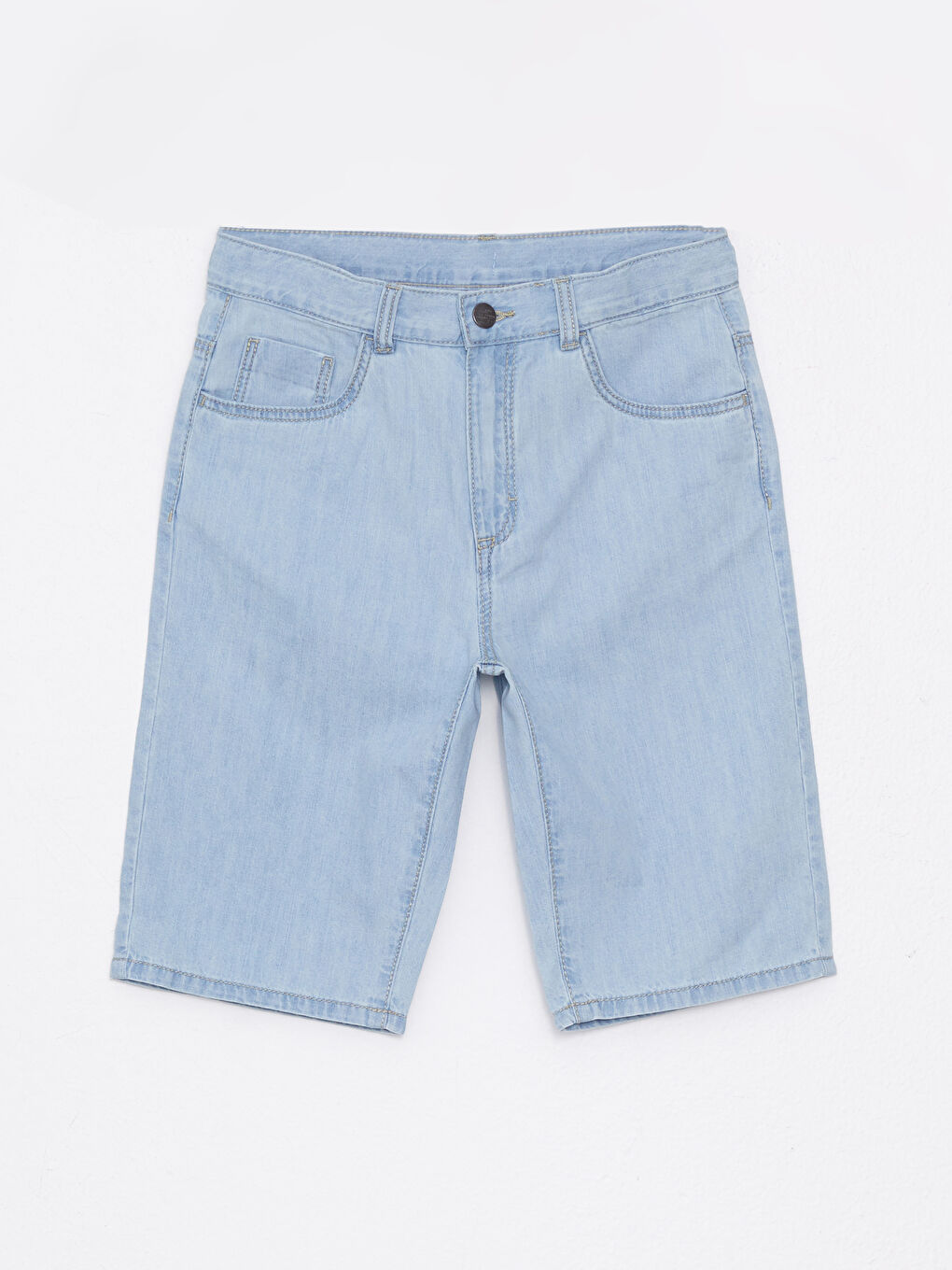 Short En Jean Garçon Basique En Coton À Revers