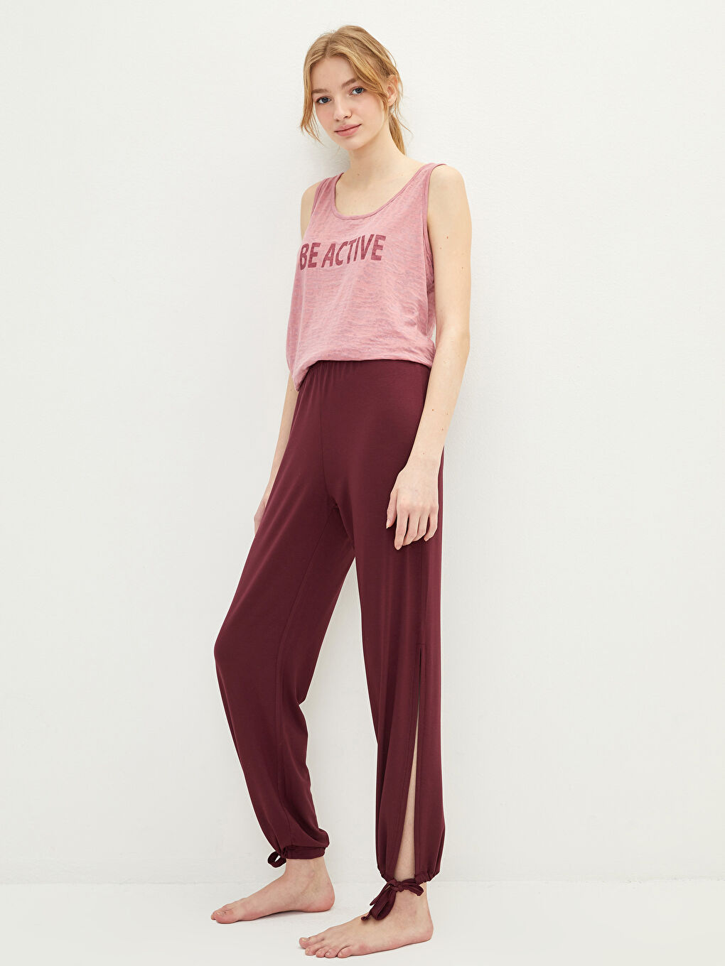 للسيدات بنطلونات بيجامة بخصر مرن وعادي-1
