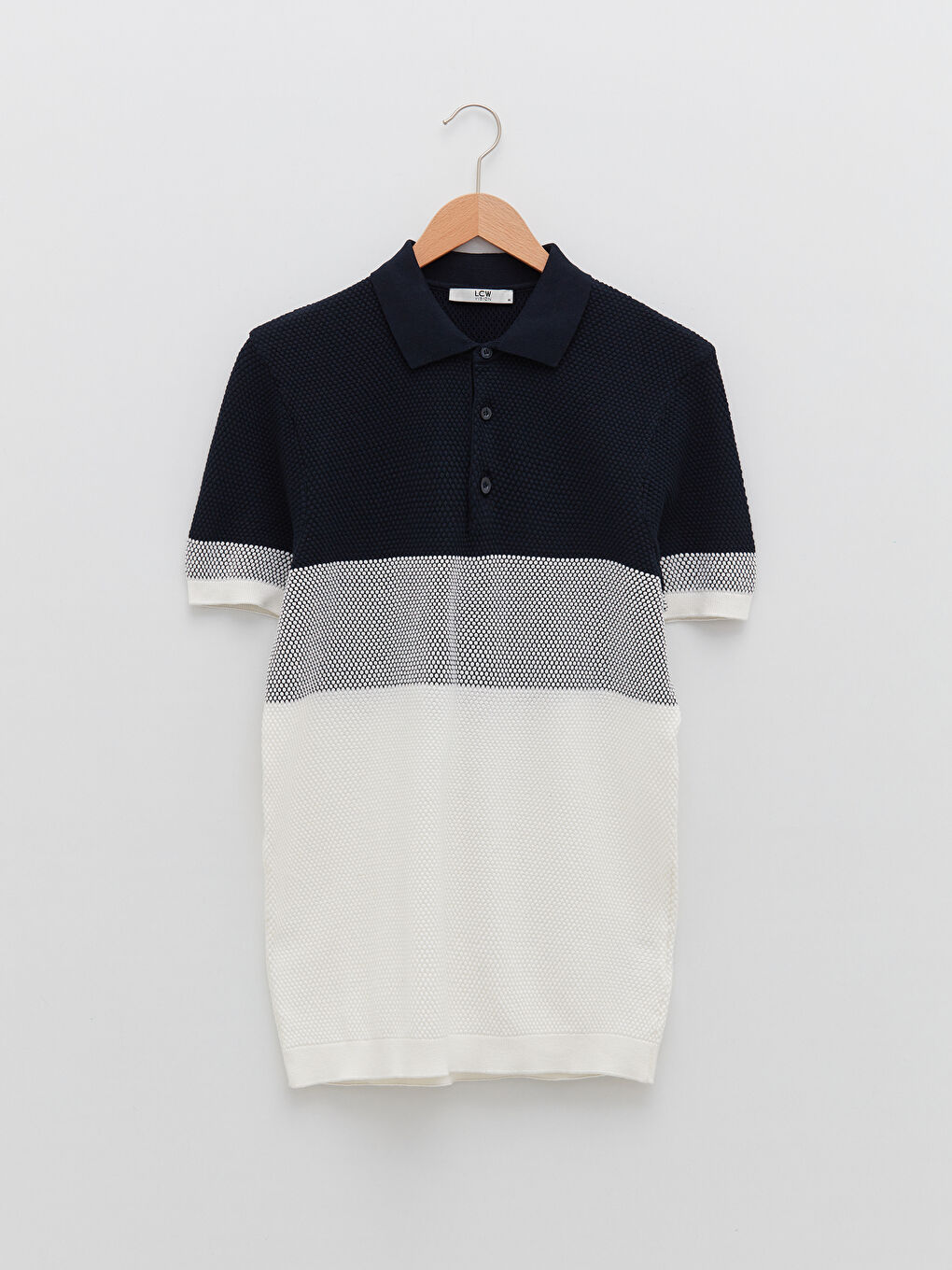 Lacivert Polo Yaka Kısa Kollu Renk Bloklu Erkek Kazak-4