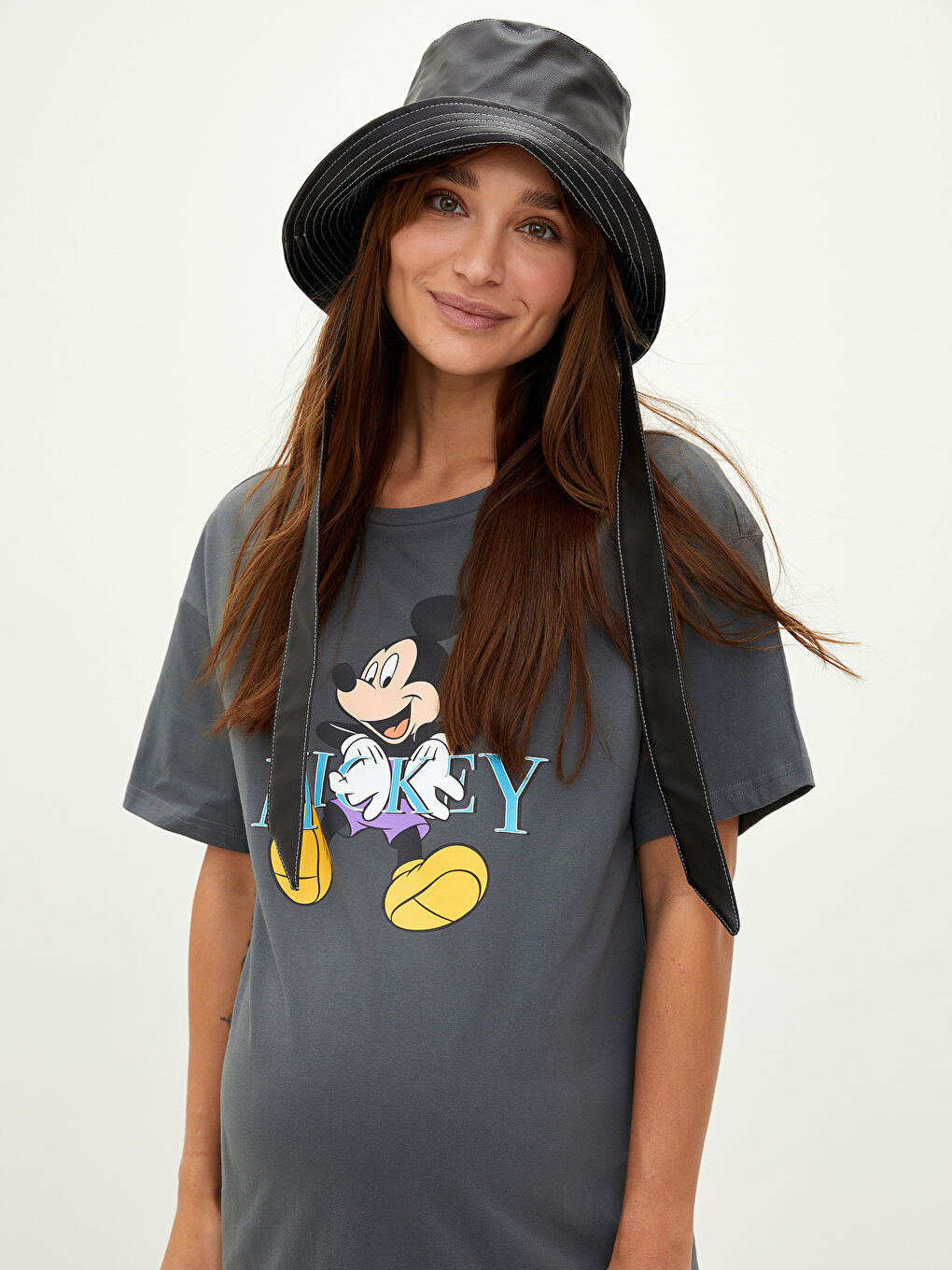 Crew Neck Mickey Mouse Printed Short Sleeve Cotton Maternity Dress-1