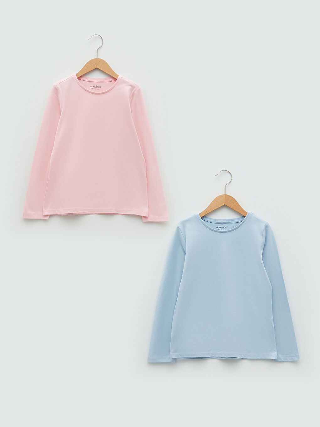 Crew Neck Basic Long Sleeve Cotton Girls T-Shirt 2-Pack