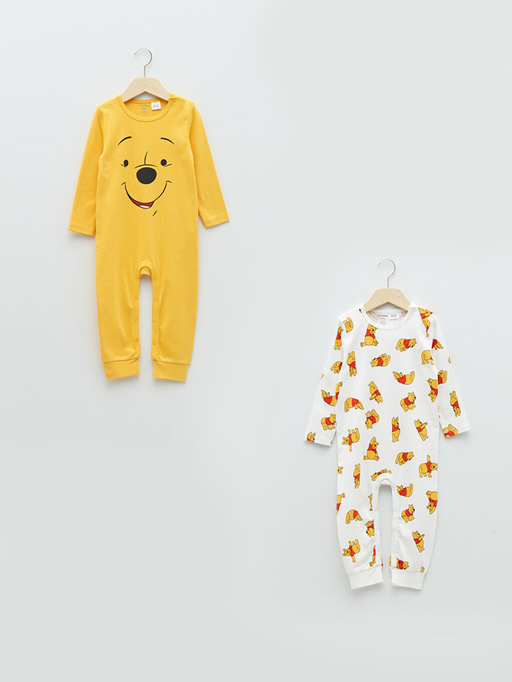 Crew Neck Long Sleeve Winnie the Pooh Printed Baby Boy Jumpsuit 2-Pack