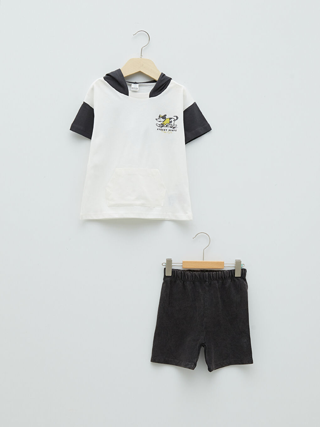 Ensemble Bébé Garçon Imprimé à Capuche T-Shirt et Short en Coton à Manches Courtes Lot de 2