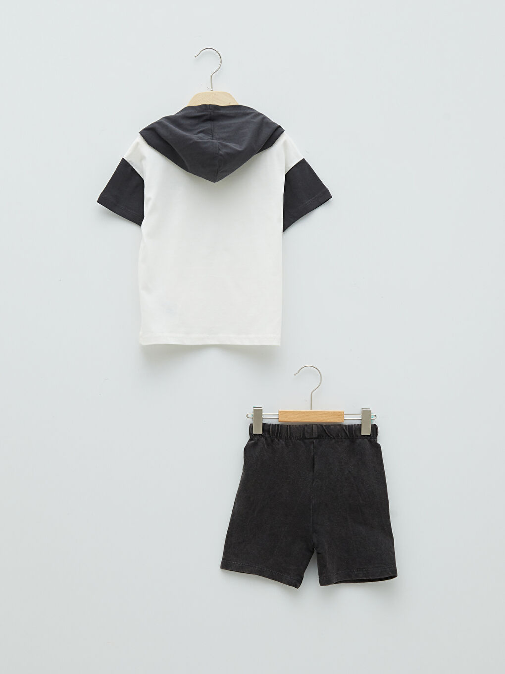 Ensemble Bébé Garçon Imprimé à Capuche T-Shirt et Short en Coton à Manches Courtes Lot de 2-1