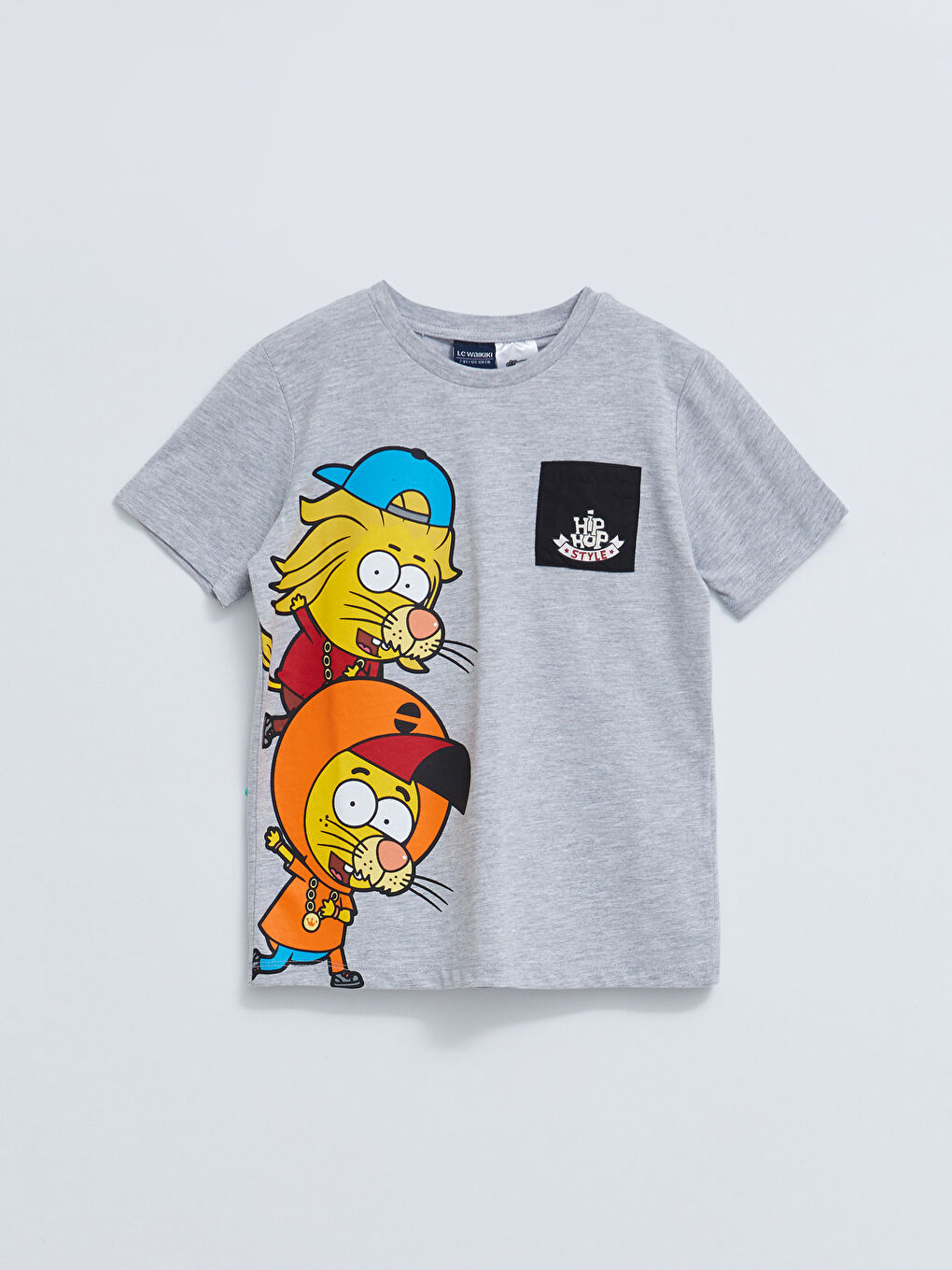 Gri Bisiklet Yaka Kral Şakir Baskılı Kısa Kollu Erkek Çocuk Tişört