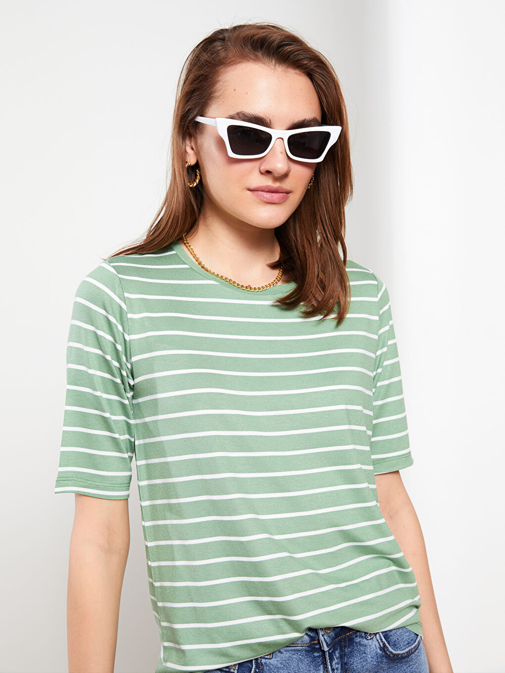 Crew Neck Striped Short Sleeve Women's T-Shirt