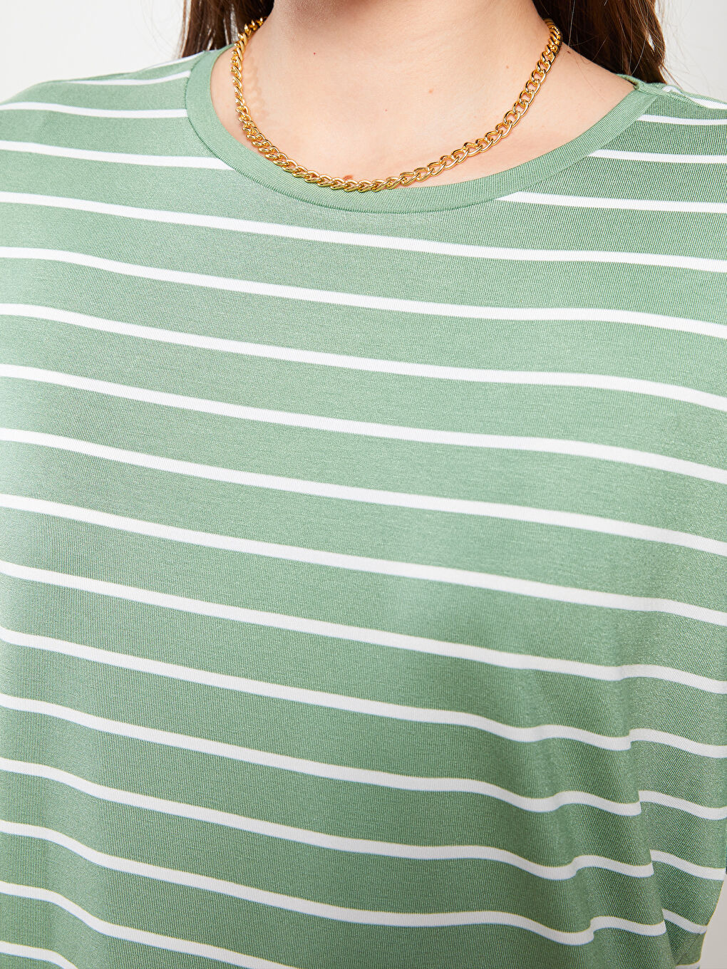 Crew Neck Striped Short Sleeve Women's T-Shirt-3