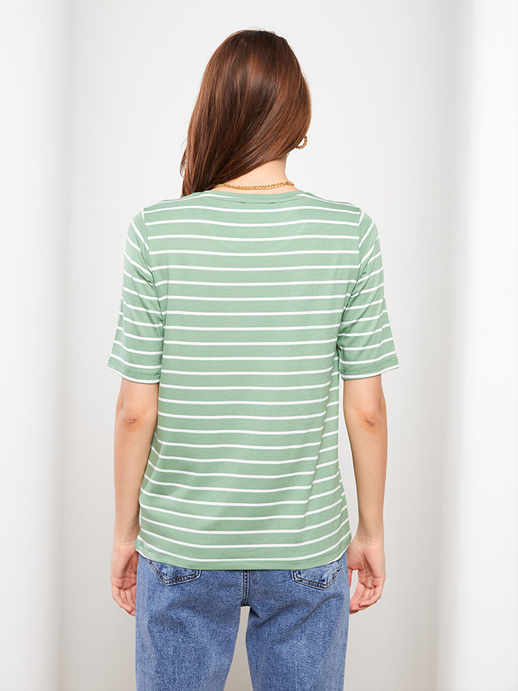 Crew Neck Striped Short Sleeve Women's T-Shirt-4