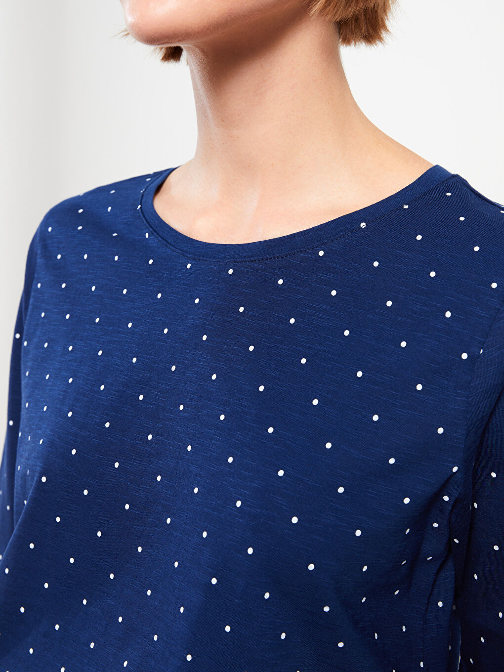 Crew Neck Polka Dot Short Sleeve Cotton Women's T-Shirt -S2AG55Z8-LSJ