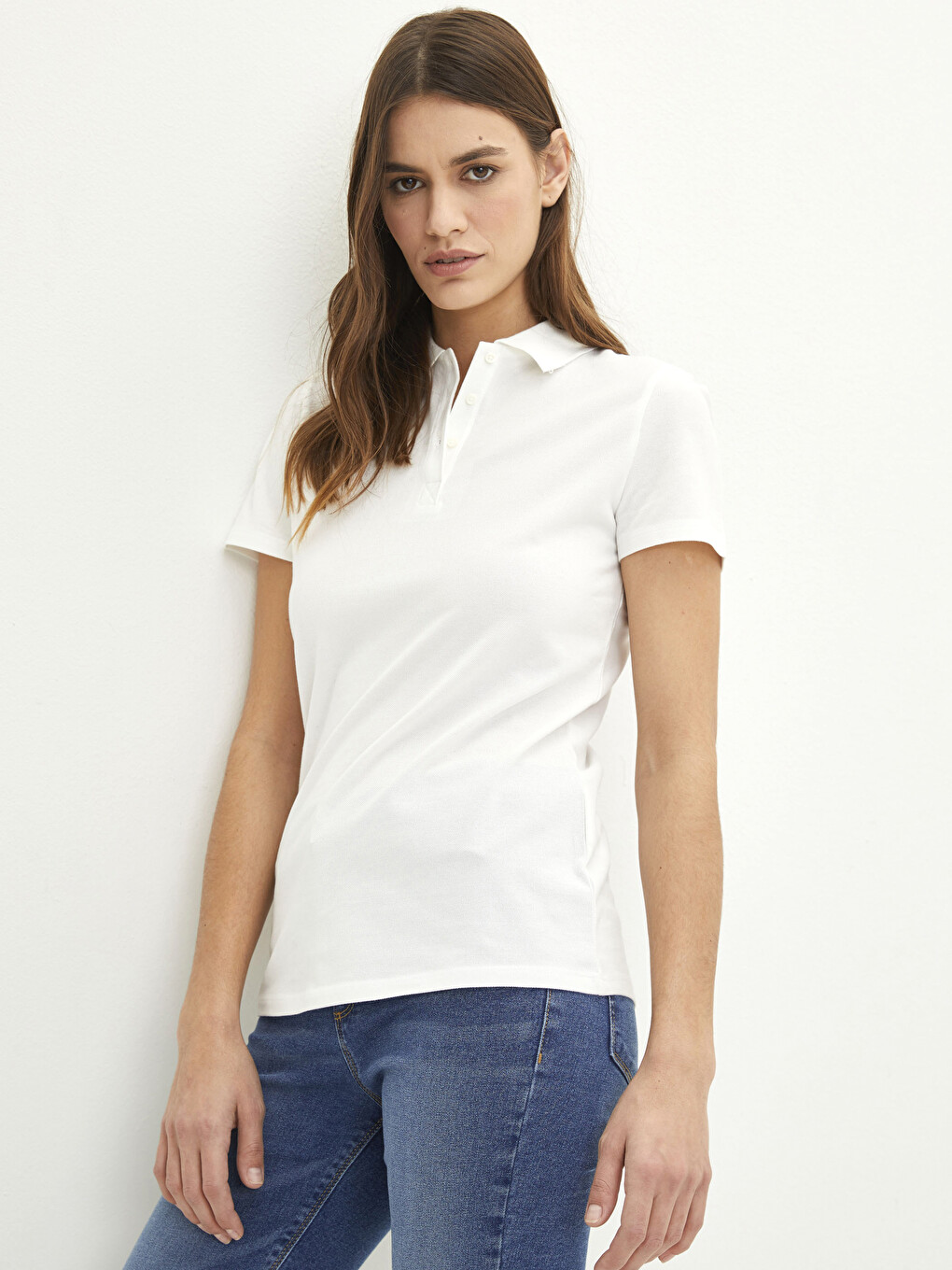 Polo Neck Plain Short Sleeve Women's T-shirt