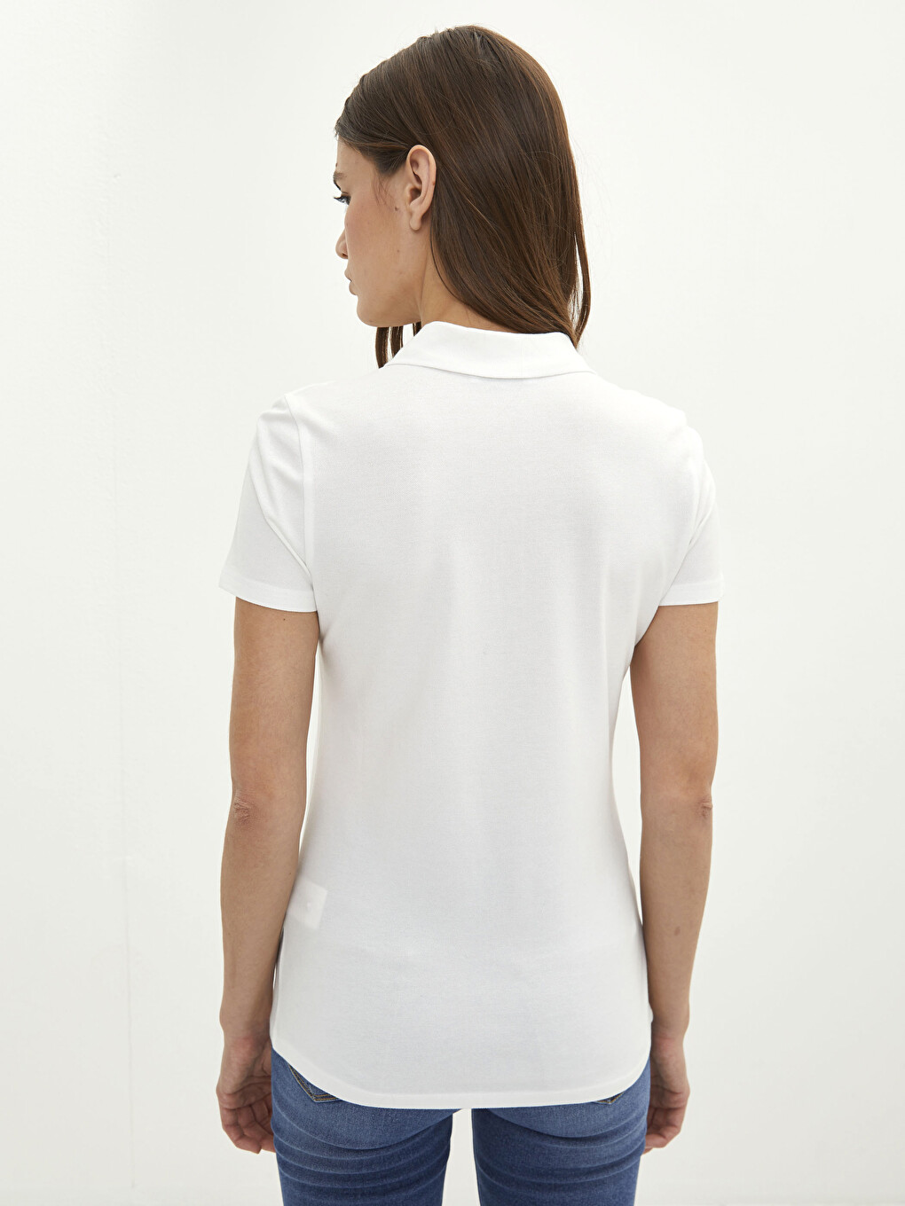 Polo Neck Plain Short Sleeve Women's T-shirt-4