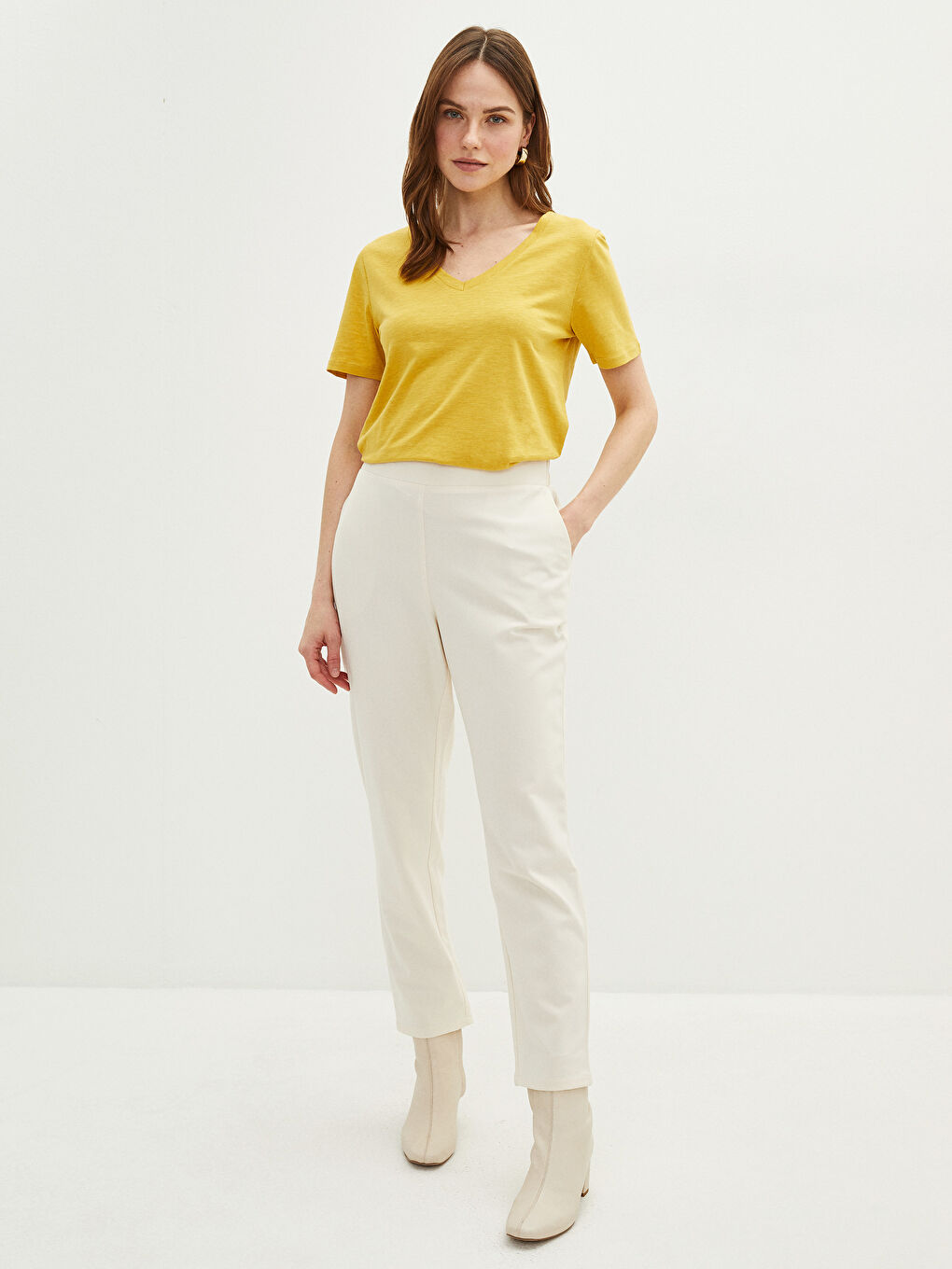 V-neck Straight Short Sleeve Cotton Women's T-Shirt-2