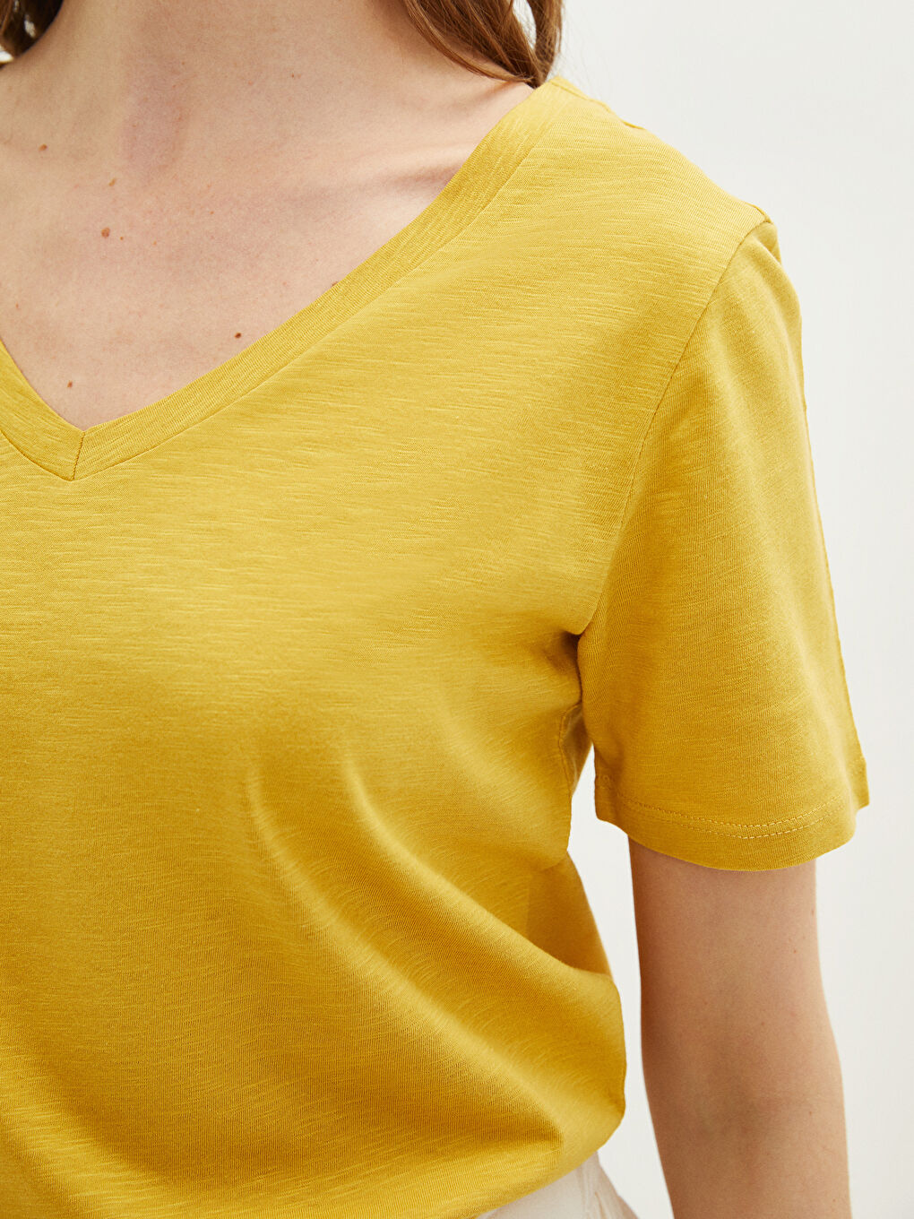 V-neck Straight Short Sleeve Cotton Women's T-Shirt-3