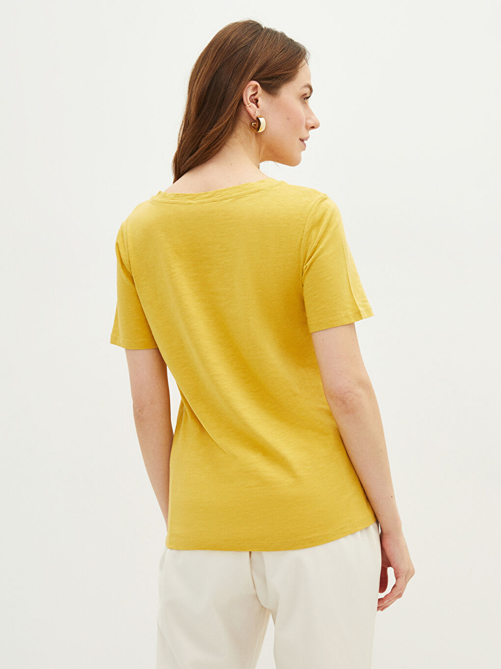 V-neck Straight Short Sleeve Cotton Women's T-Shirt-4