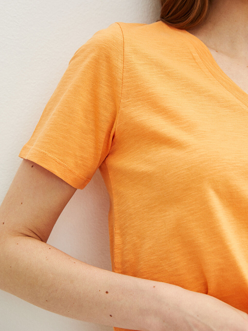 V-neck Straight Short Sleeve Cotton Women's T-Shirt -S2AG57Z8-FK0
