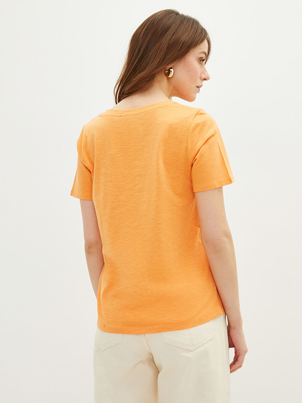 V-neck Straight Short Sleeve Cotton Women's T-Shirt -S2AG57Z8-FK0